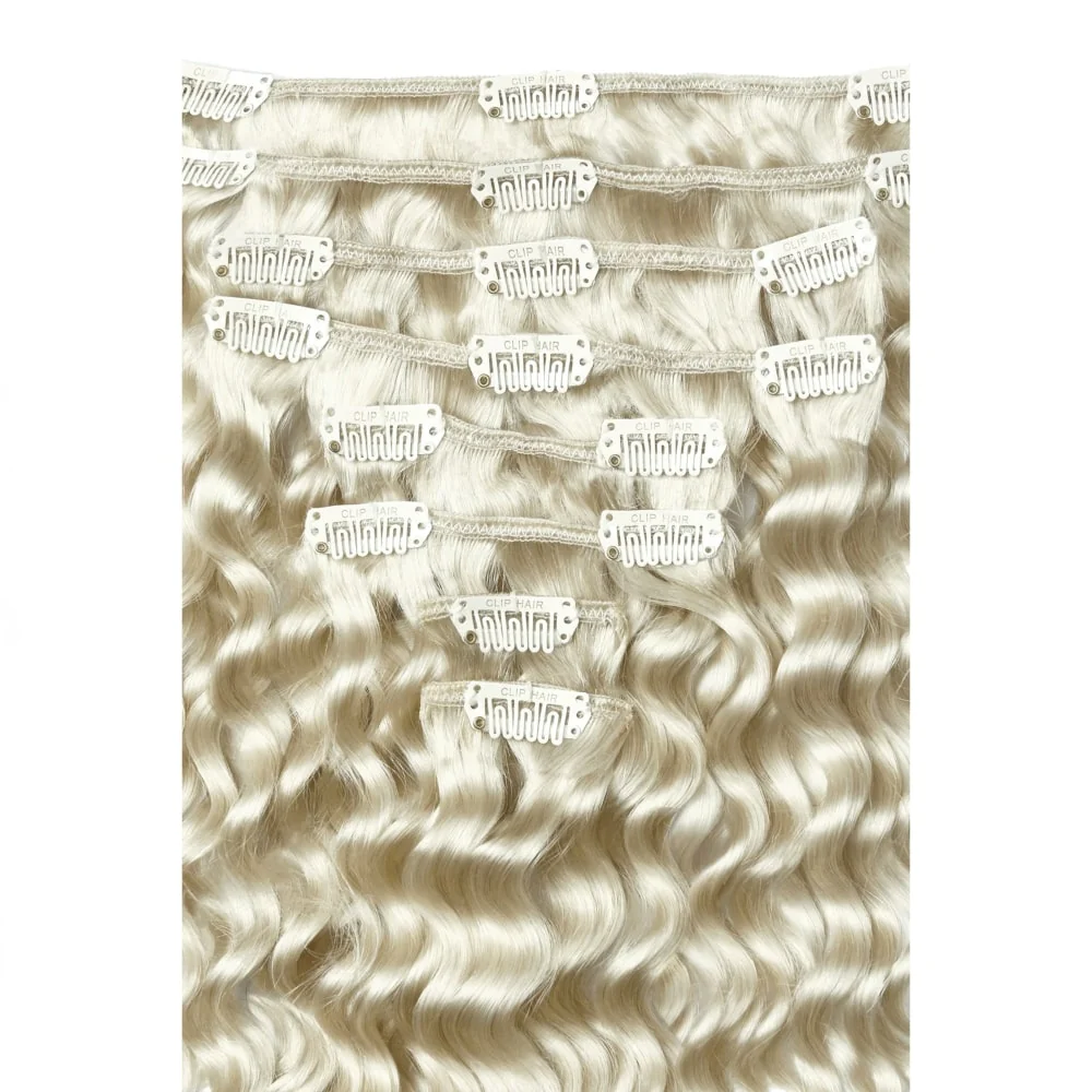 Curly Full Head Remy Clip in Human Hair Extensions - Ice Blonde - Image 2