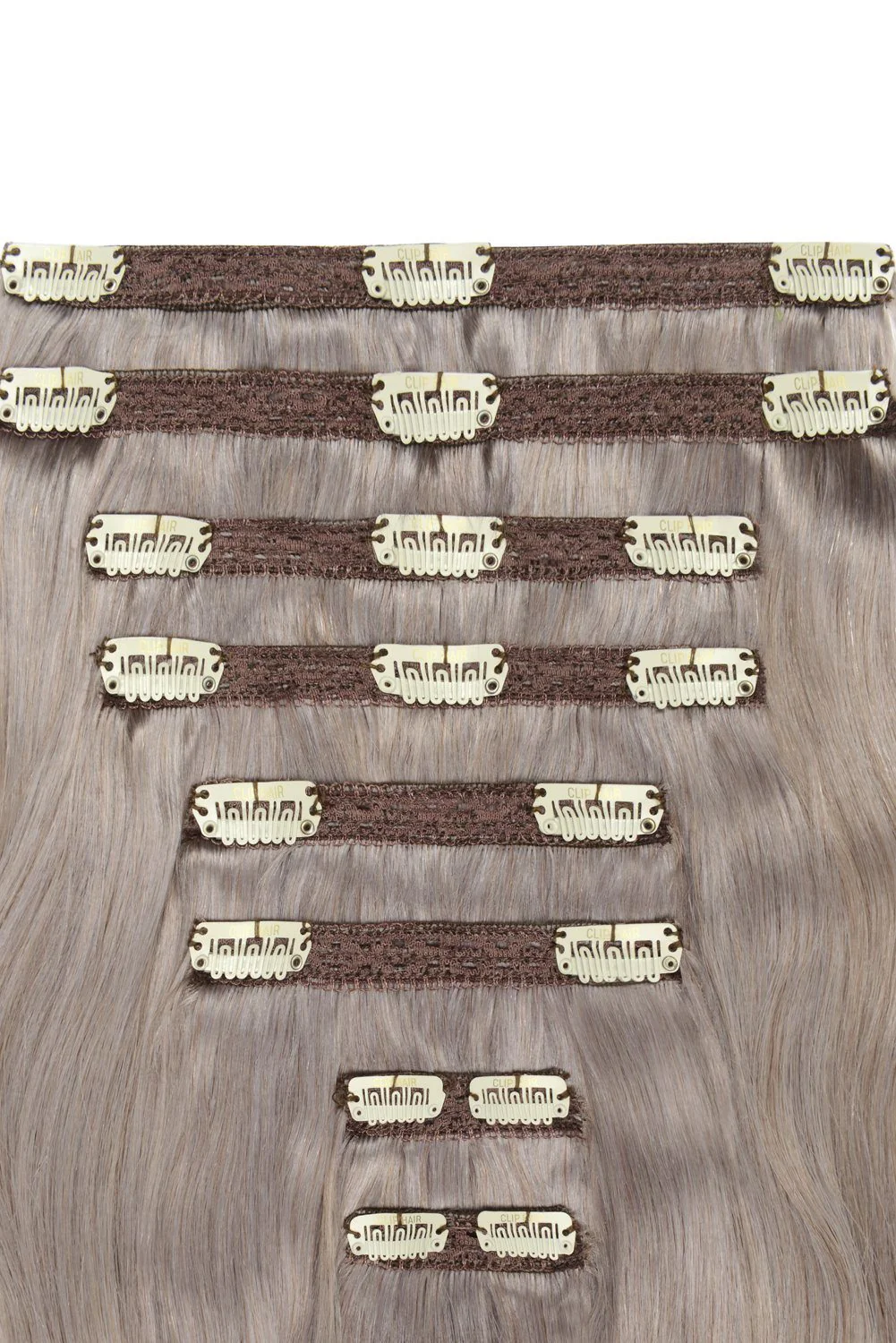 Double Wefted Full Head Remy Clip in Human Hair Extensions - Silver/Grey (#SG) - Image 2