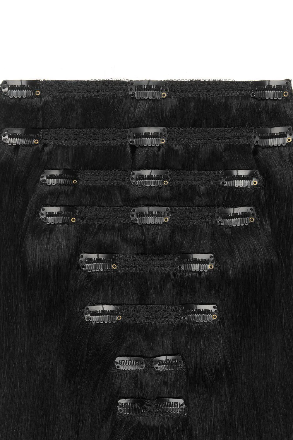 Jet Black (#1) Double Wefted Full Head Clip In Hair Extensions - Image 2