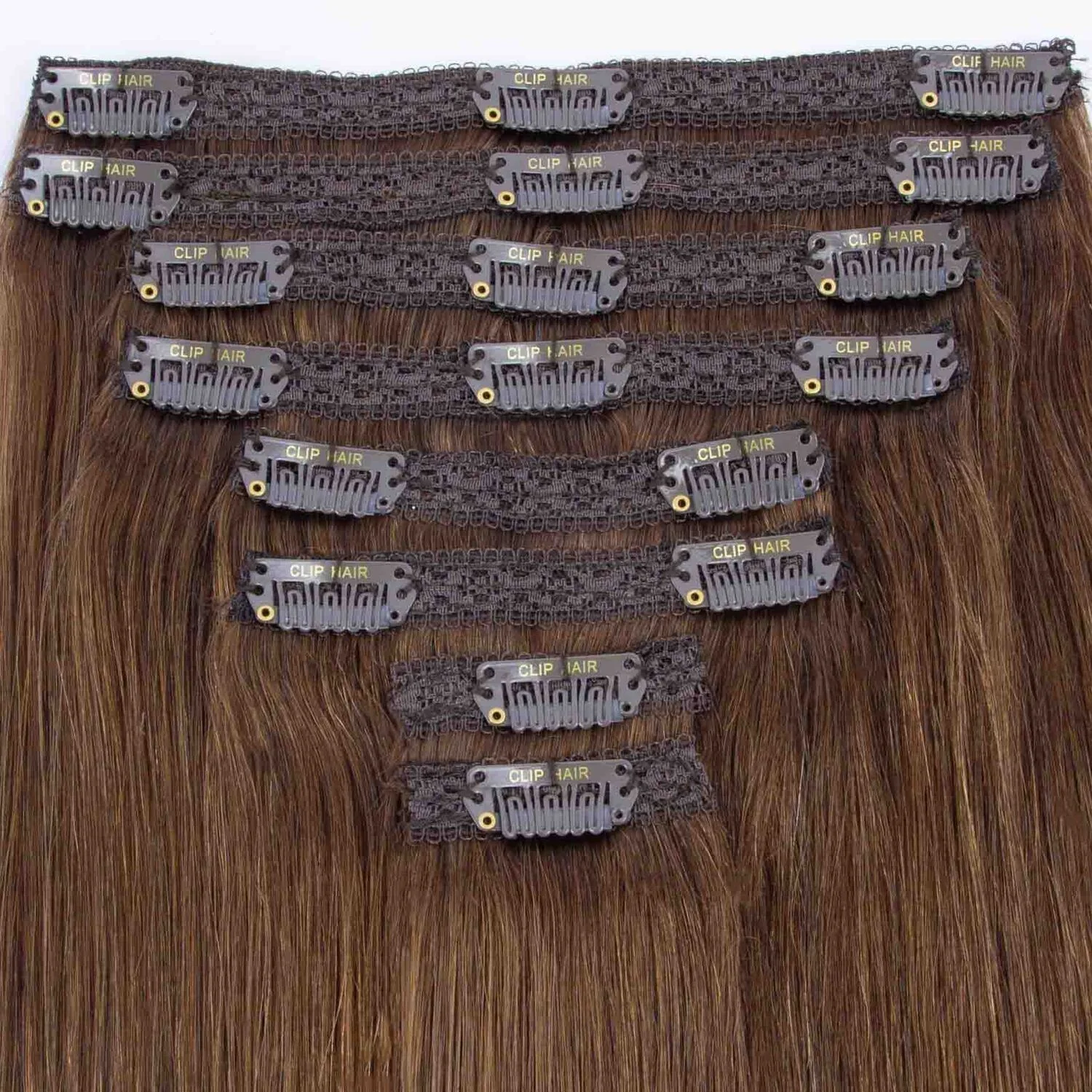 Light/Chestnut Brown (#6) Double Wefted Full Head Clip In Hair Extensions - Image 2