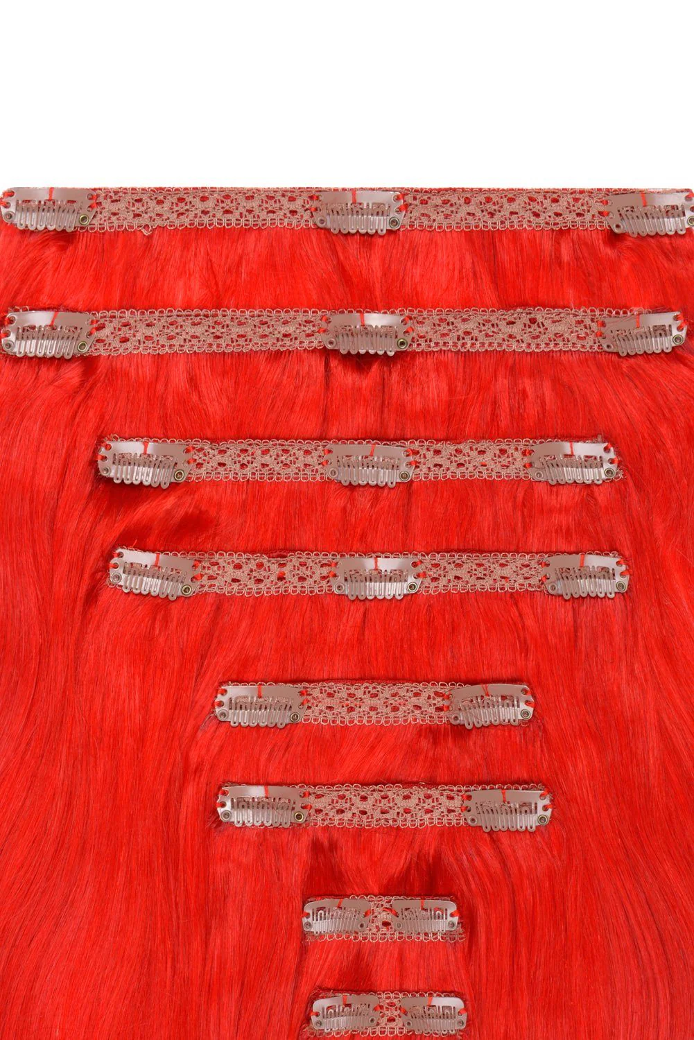 Bright Red Double Wefted Full Head Clip In Hair Extensions - Image 2