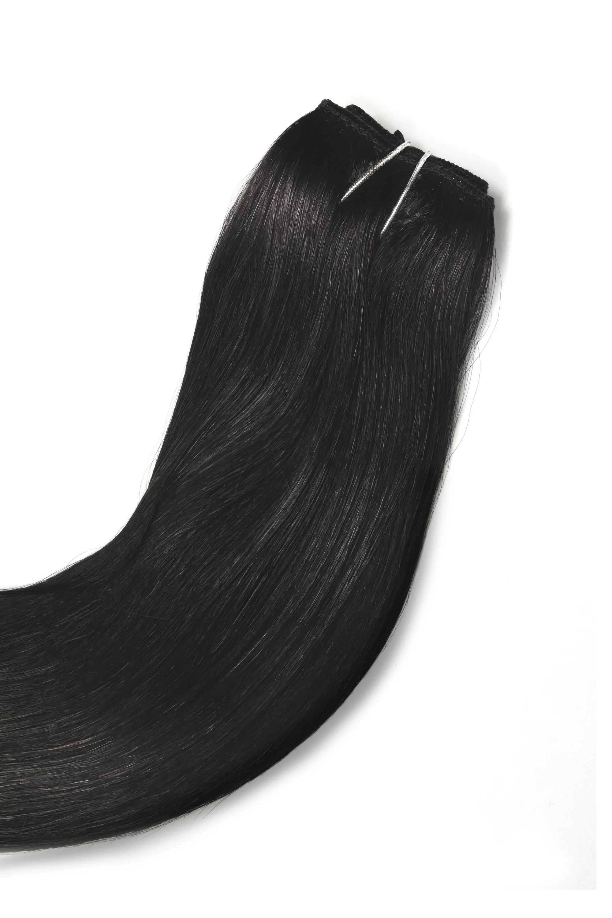 Jet Black (#1) Quad Weft Clip In One Piece Hair Extensions - Image 5