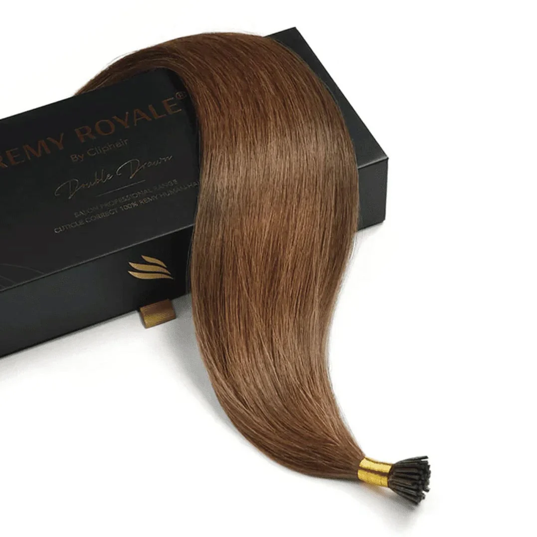 Light/Chestnut Brown (#6) Remy Royal I-Tips Hair Extensions - Image 3