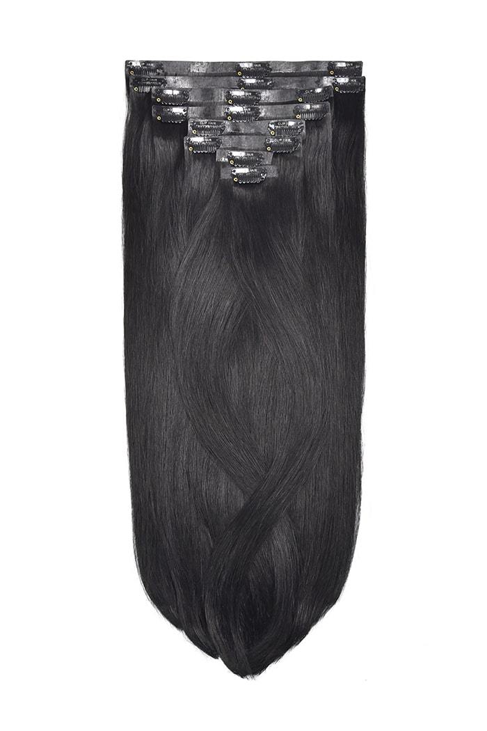 Jet Black (#1) Double Drawn Seamless Clip In Hair Extensions
