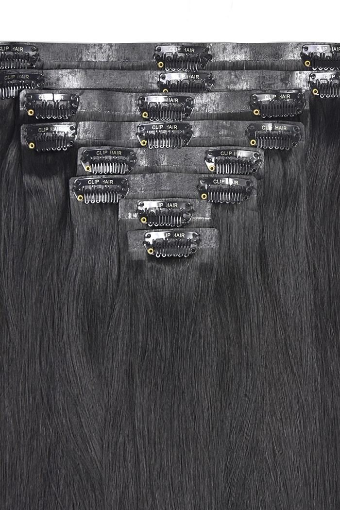 Jet Black (#1) Double Drawn Seamless Clip In Hair Extensions - Image 2